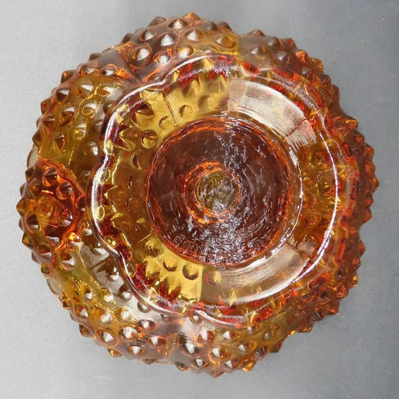 Vintage Fenton Hobnail Pedestal Amber 6 Taper Candle Holder Patent No 3541569 - Picture 3 of 7